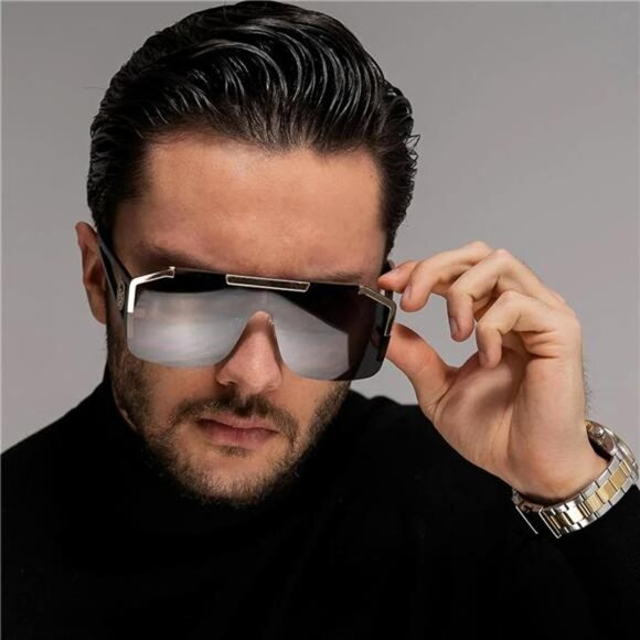 Square Oversized Sunglasses Flat Top Shield Sun Glasses for Men Women One Lens - Picture 3 of 8